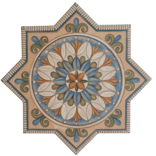 Taupe, Sage Green-Blue Terracotta 7 x 7 Matte Porcelain Star Tile - Sample