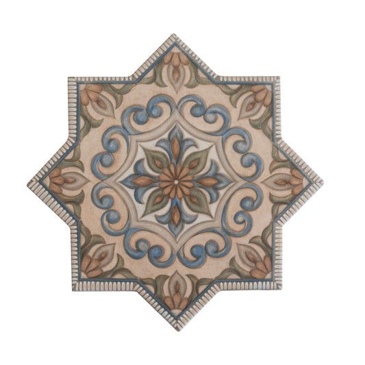 Beige, Taupe-Blue, Olive Green Terracotta 7 x 7 Matte Porcelain Star Tile - Sample