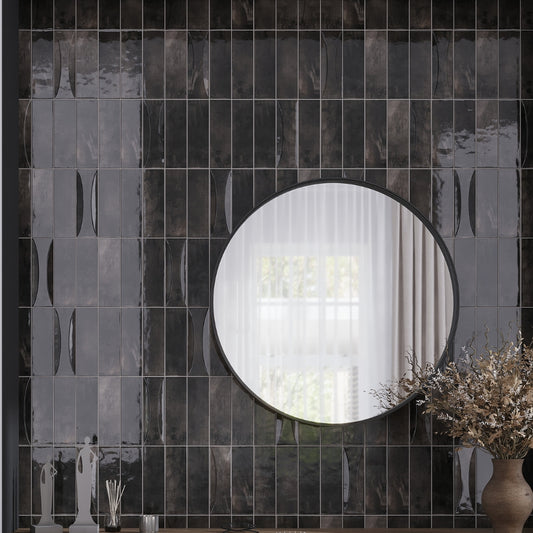 Black 2.5 x 8 Glossy Ceramic Subway Deco Tile