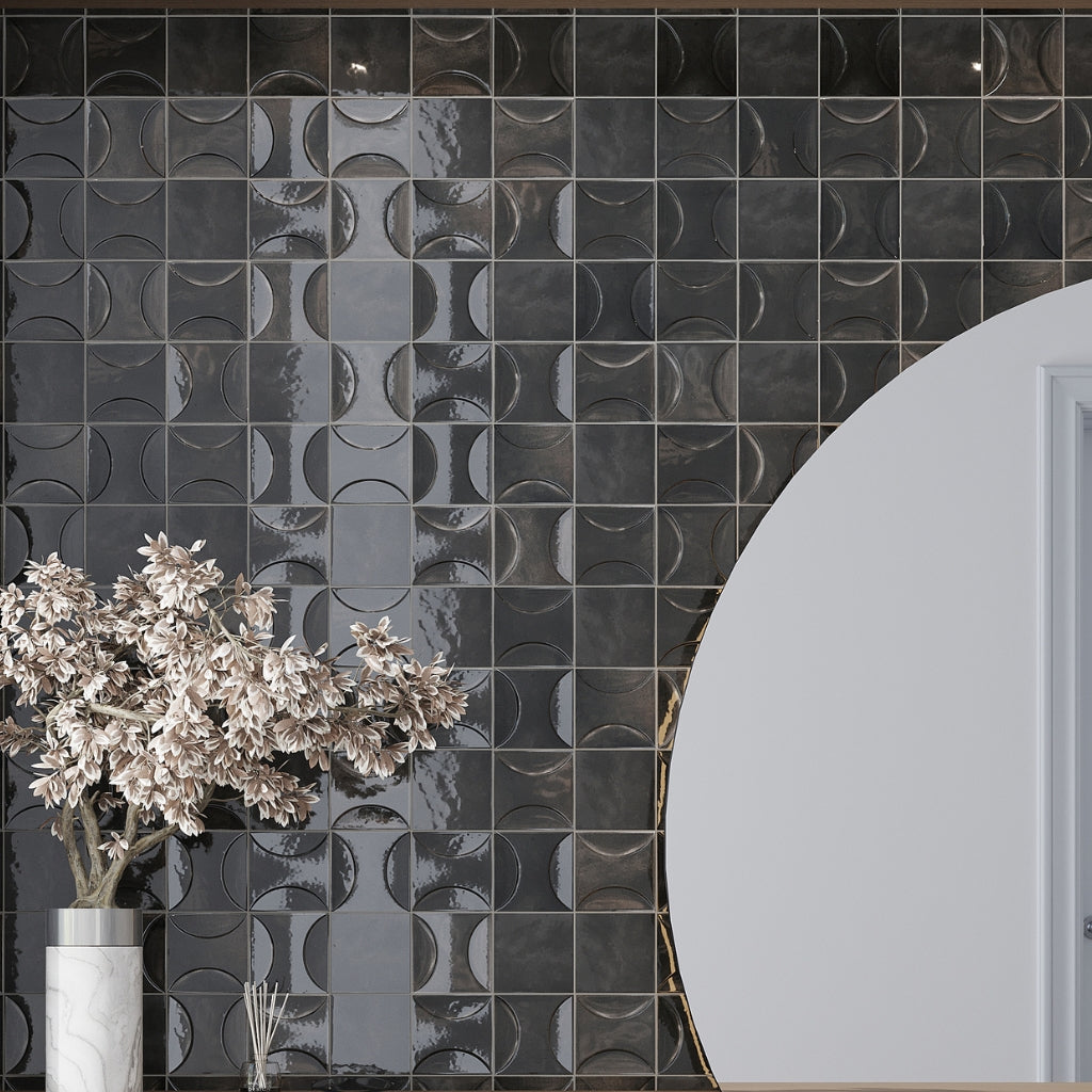 Black 4 x 4 Glossy Ceramic Subway Deco Tile
