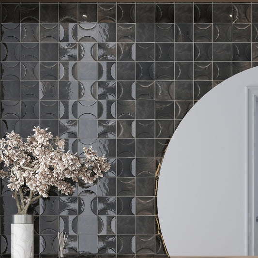 Black 4 x 4 Glossy Ceramic Subway Deco Tile
