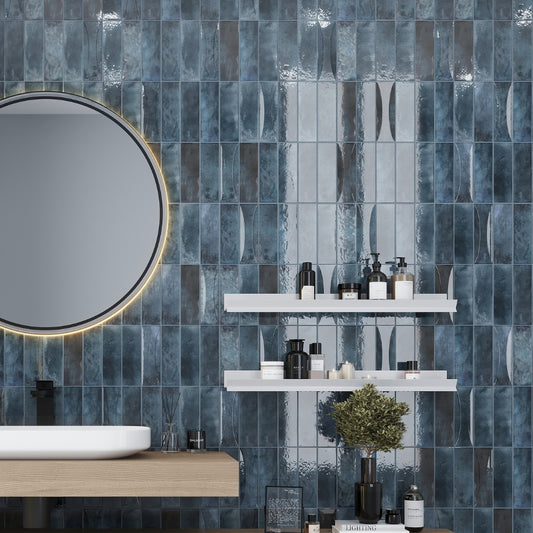 Spruce Blue 2.5 x 8 Glossy Ceramic Subway Deco Tile