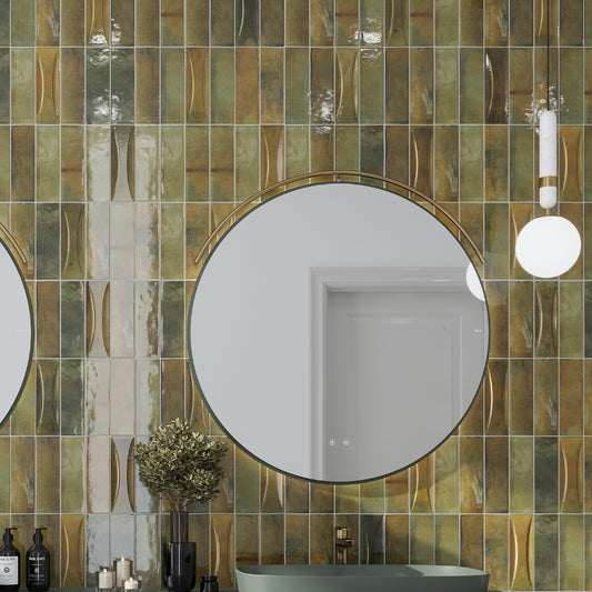 Olive Green 2.5 x 8 Glossy Ceramic Subway Deco Tile