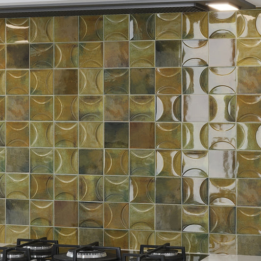 Olive Green 4 x 4 Glossy Ceramic Subway Deco Tile