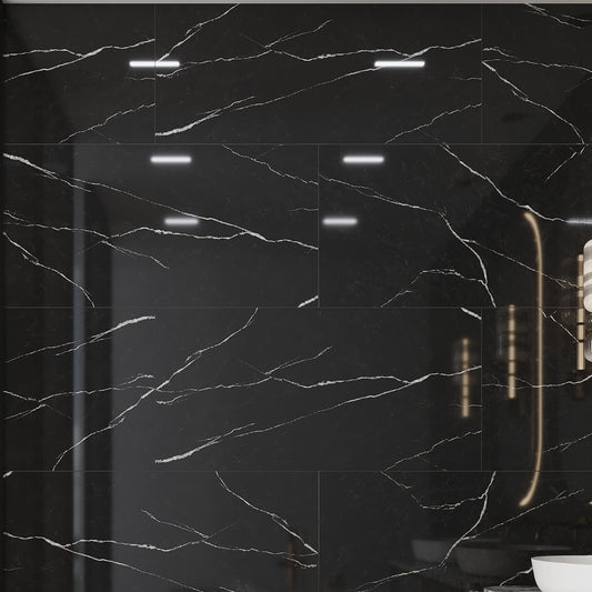 Black 24 x 48 Polished Porcelain Large Tile