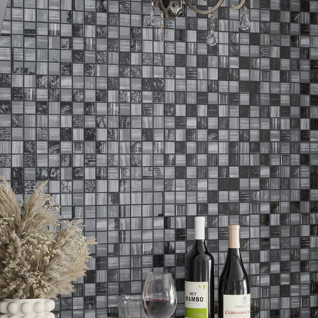Charcoal Black 11 x 11 Glossy Matte Glass Mosaic Tile