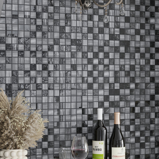 Charcoal Black 11 x 11 Glossy Matte Glass Mosaic Tile