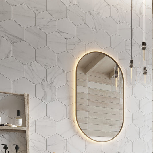 White 8 x 9 Porcelain Matte Hexagon Tile