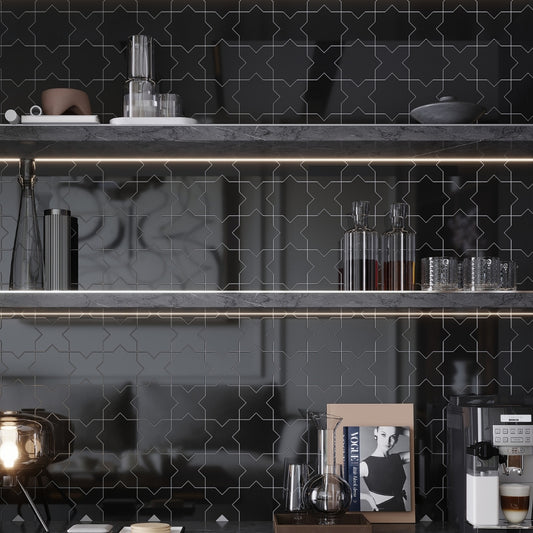 Black 5 x 5 Glossy Ceramic Star Tile