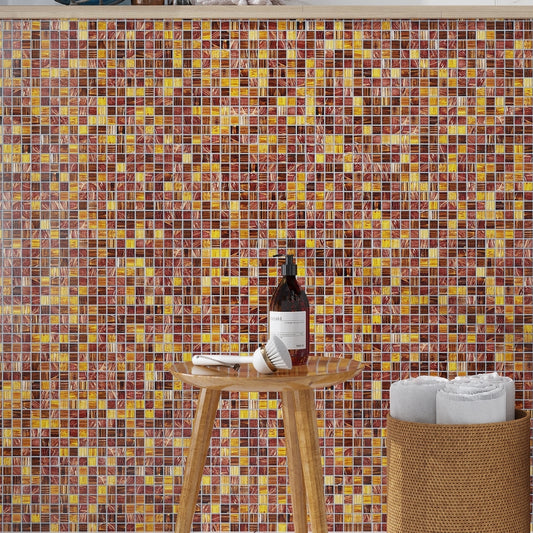 Brown and Yellow 12 x 12 Glossy Glass Mosaic Tile