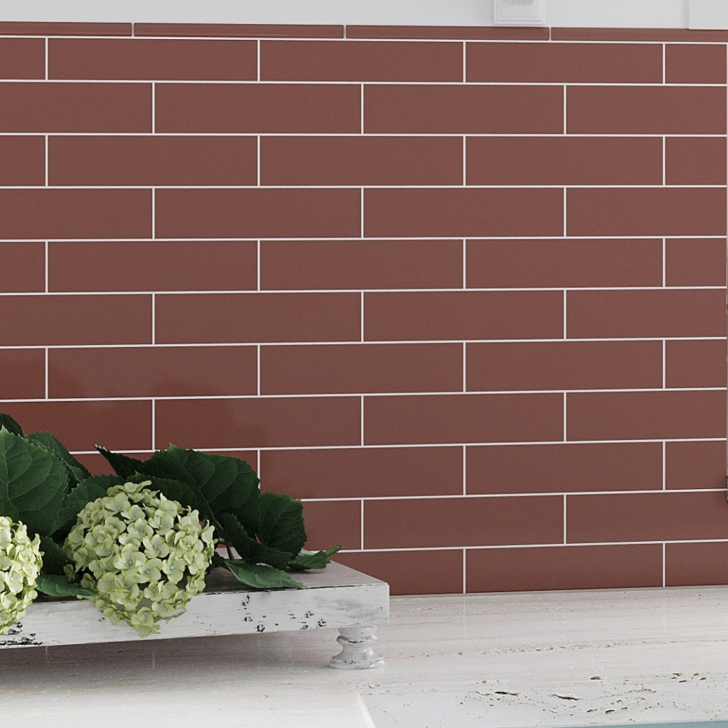 Red 2 x 8 Glossy Ceramic Subway Tile