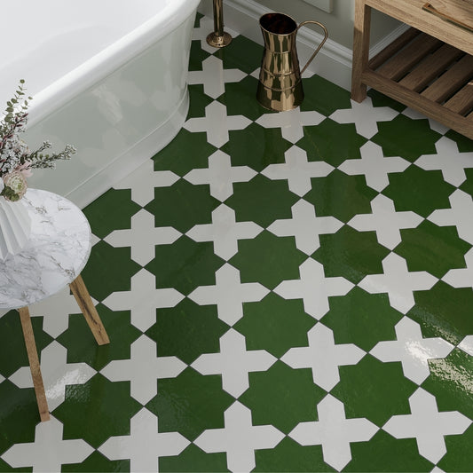 Pearl White 7 x 7 Glossy Porcelain Cross Tile