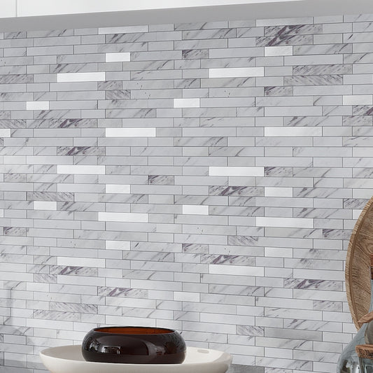 White and Silver 10 x 12 Polished PVC Peel and Stick Tile