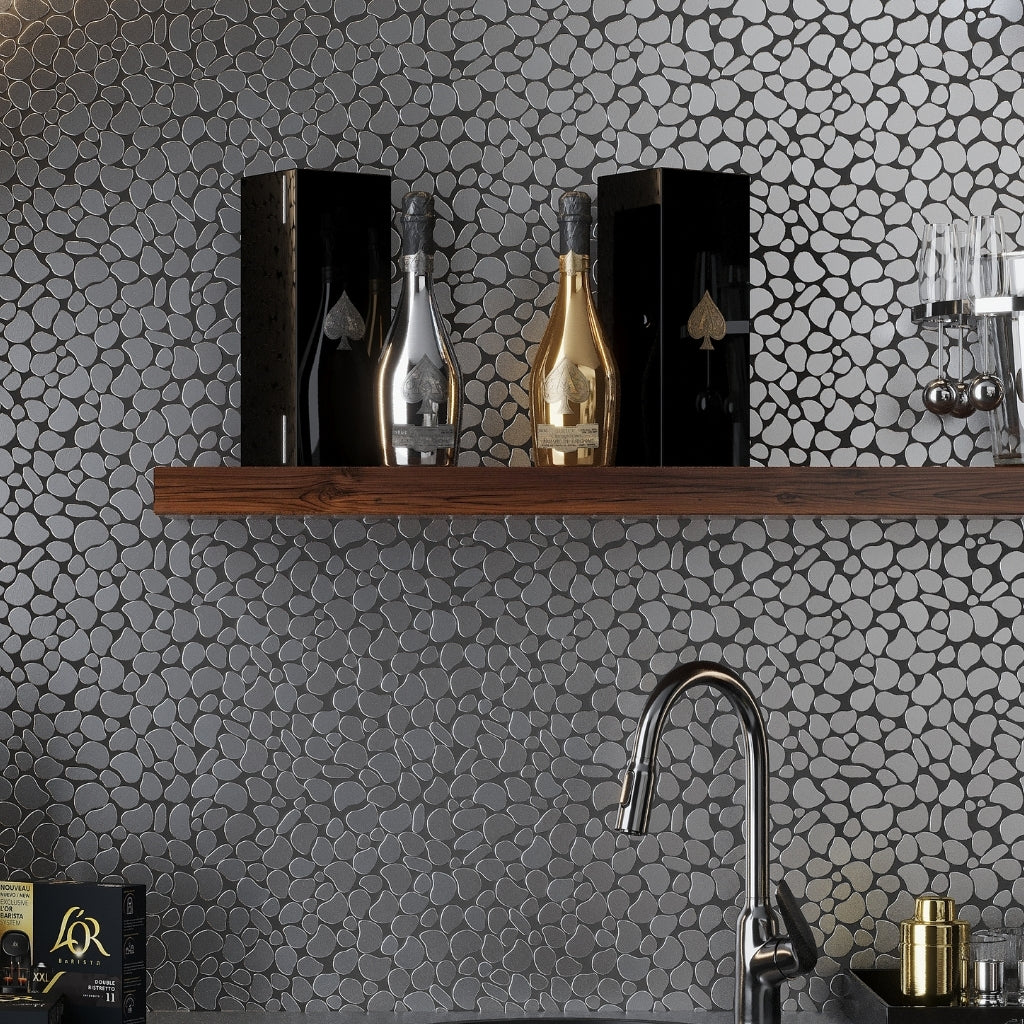 Pebble Gray 12 x 12 Polished Metal Mosaic Tile