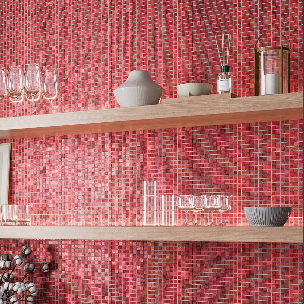 Ruby Red 12 x 12 Glass Glossy Mosaic Tile