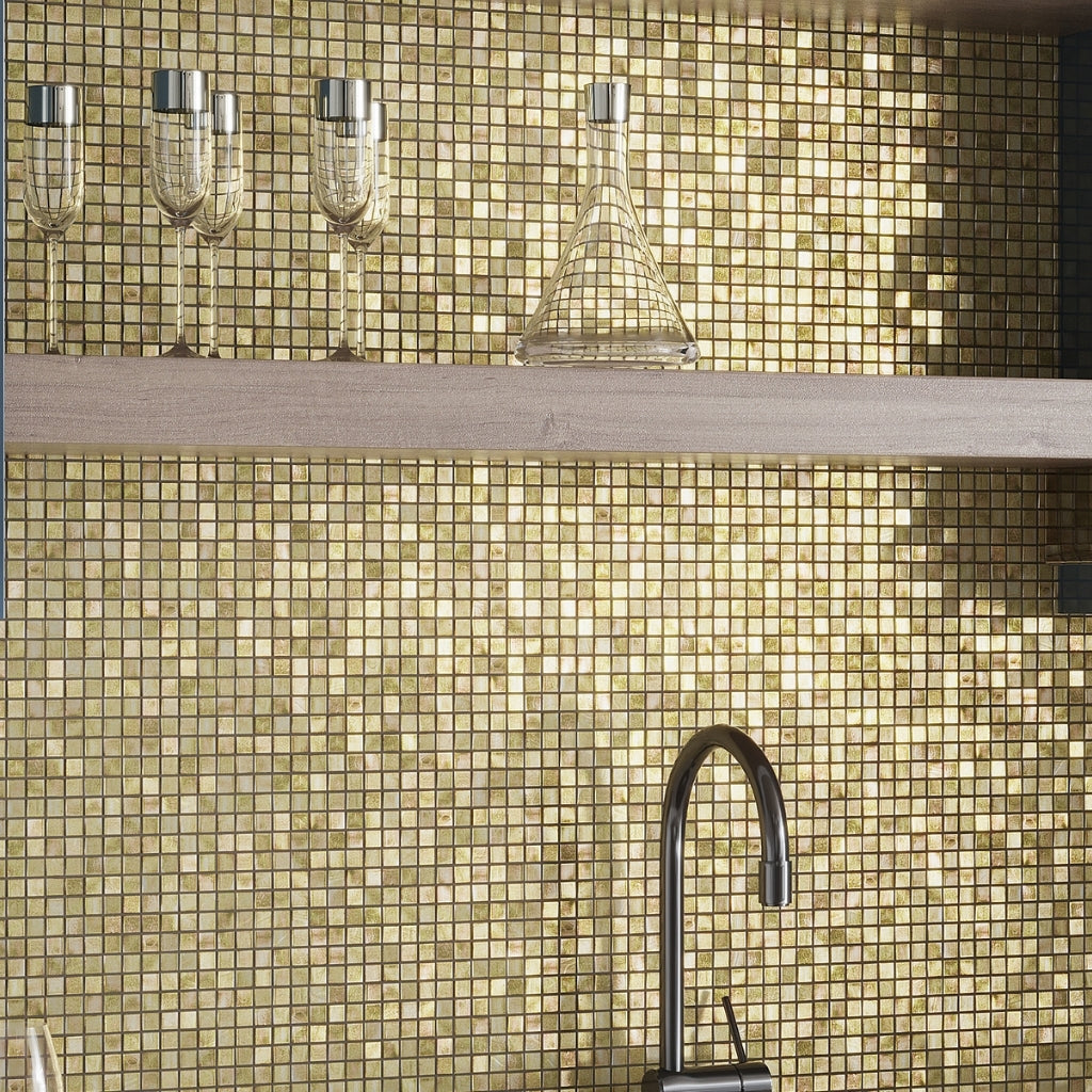 Satin Sheen Gold 12 x 12 Glossy Glass Mosaic Tile