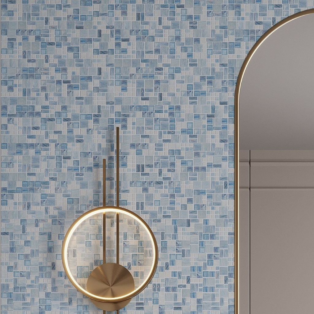 Light Blue 12 x 12 Glossy Versailles Glass Mosaic Tile