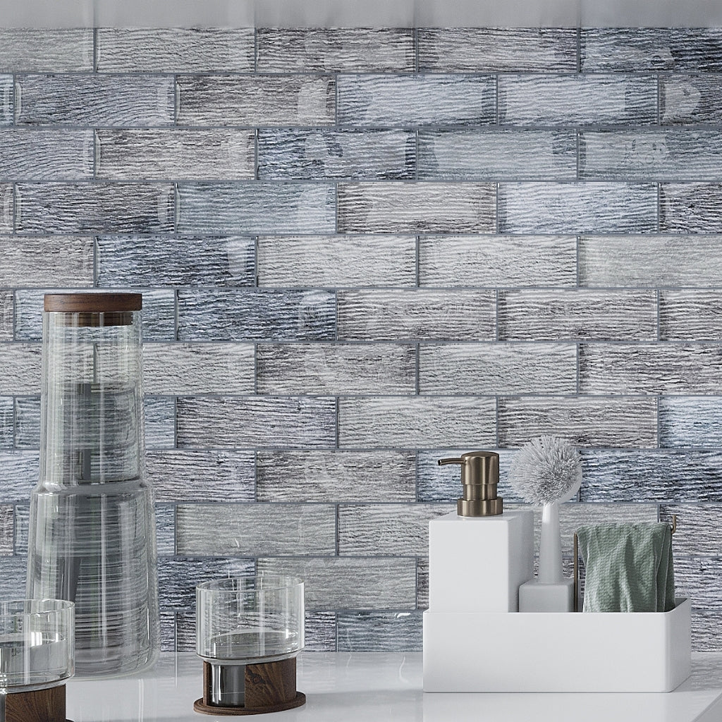 Wooden Brown 12 x 12 Glass Glossy Mosaic Tile