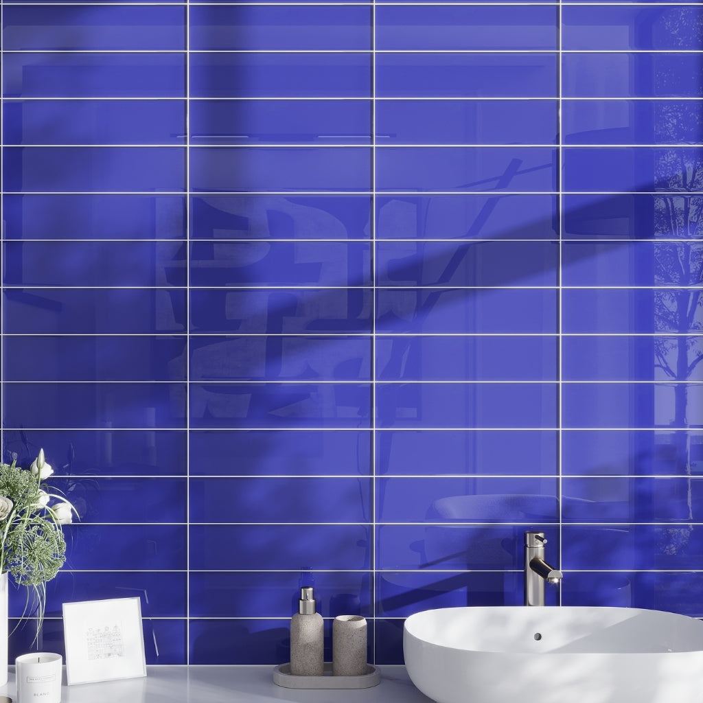 Cobalt Blue 4 x 16 Glossy Glass Subway Tile