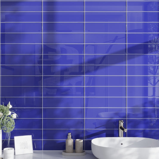 Cobalt Blue 4 x 16 Glossy Glass Subway Tile