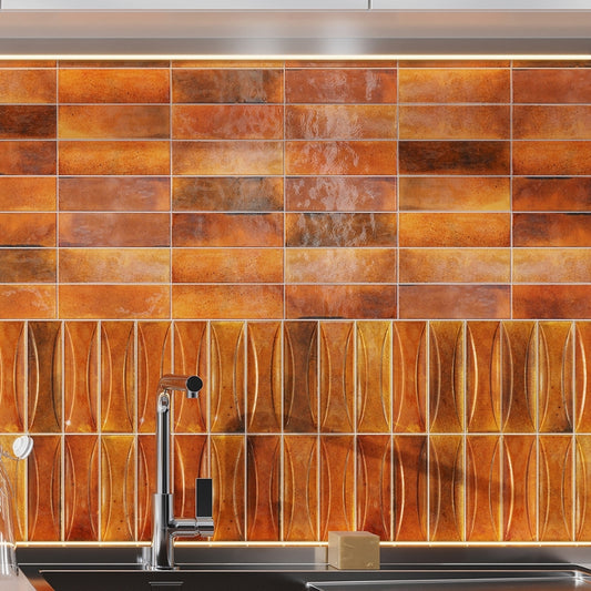 Red 2.5 x 8 Glossy Ceramic Subway Deco Tile