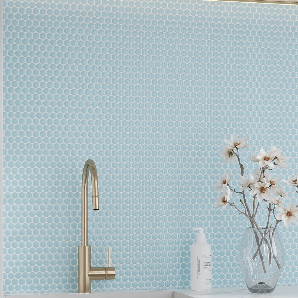 Cyan Blue 12 x 12 Matte Porcelain Mosaic Tile