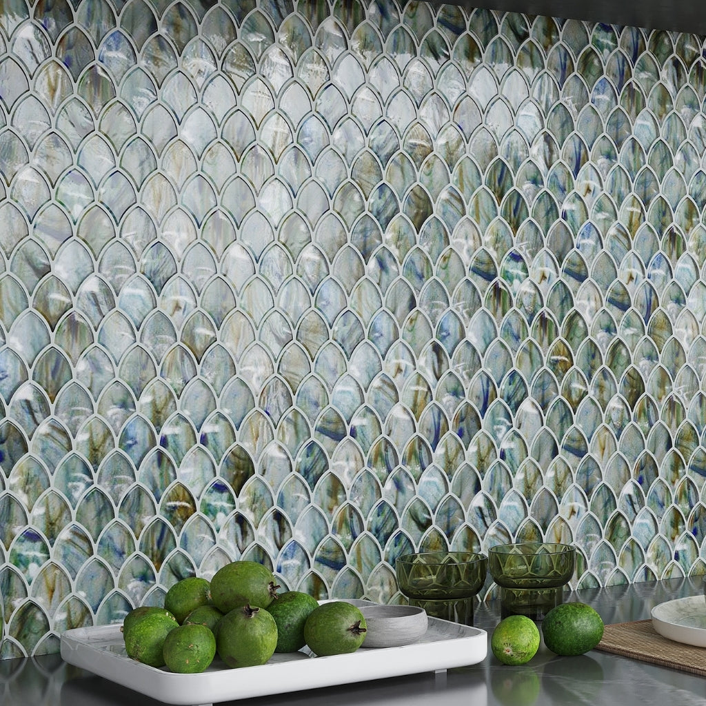 Blue and Silver 11 x 11 Glossy Glass Mosaic Tile
