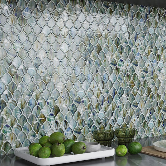 Blue and Silver 11 x 11 Glossy Glass Mosaic Tile