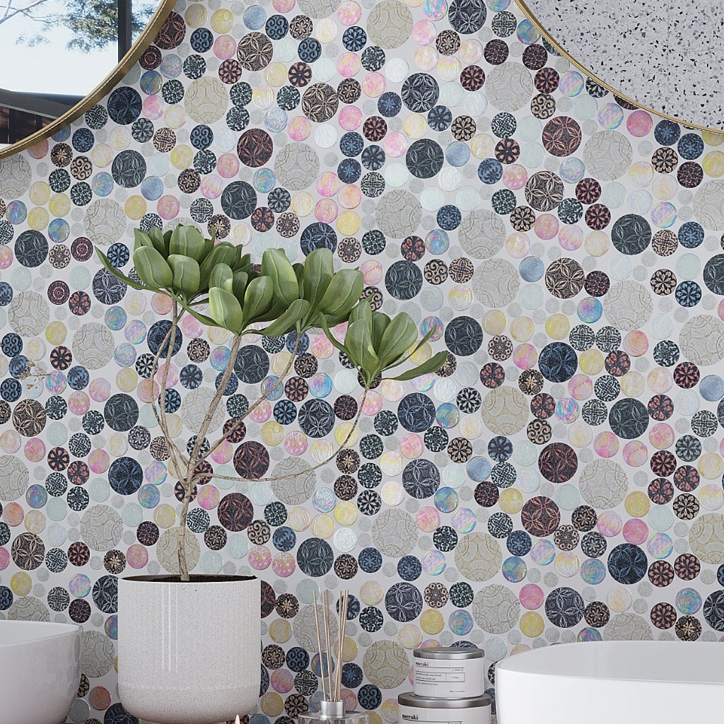 Multicolor 12 x 12 Glass Resin Glossy Textured Mosaic Tile
