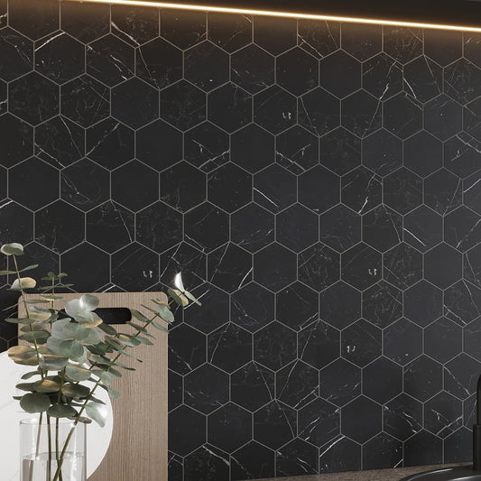 Black with white veins 10 x 12 Polished Glass, Recycled Glass Mosaic Tile