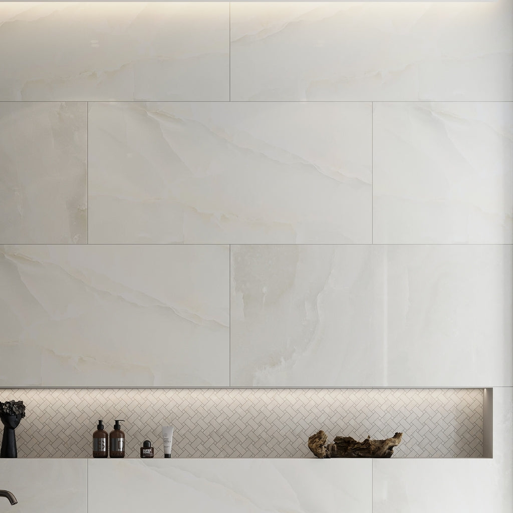 Alabaster White 36 x 36 Lappato Porcelain Large Tile
