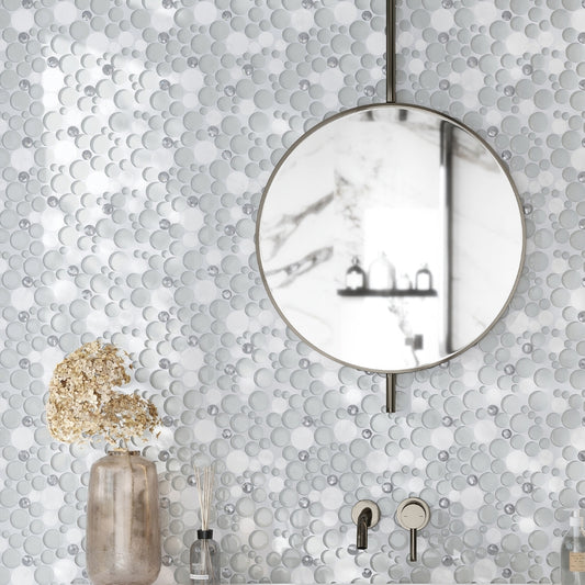 White 12 x 12 Glossy, Matte Glass, Stone Marble Mosaic Tile