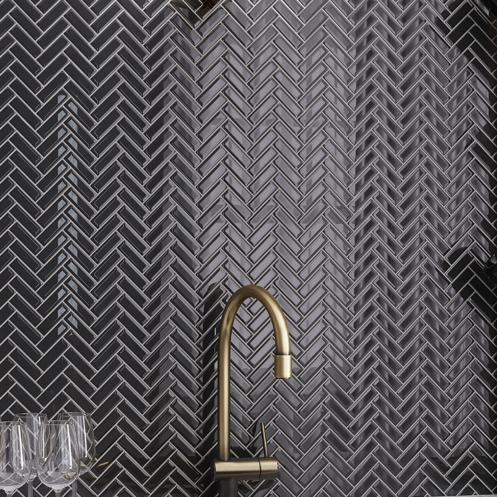 Black 11 x 13 Glossy Glass Mosaic Tile