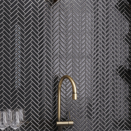 Black 11 x 13 Glossy Glass Mosaic Tile