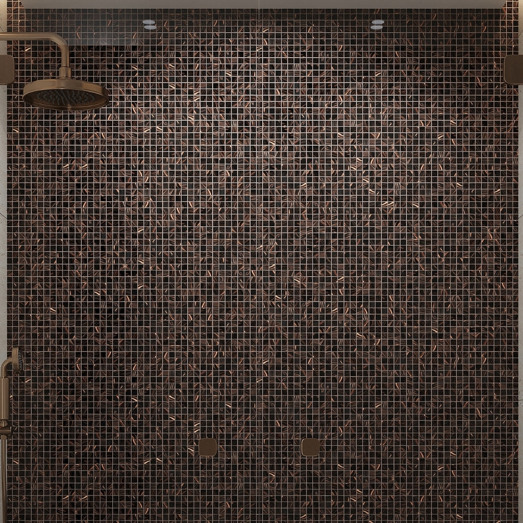 Umber Brown and Gold 12 x 12 Glossy Glass Mosaic Tile