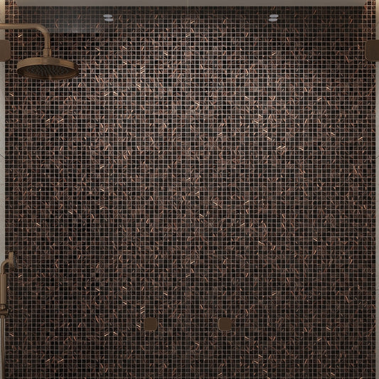 Umber Brown and Gold 12 x 12 Glossy Glass Mosaic Tile