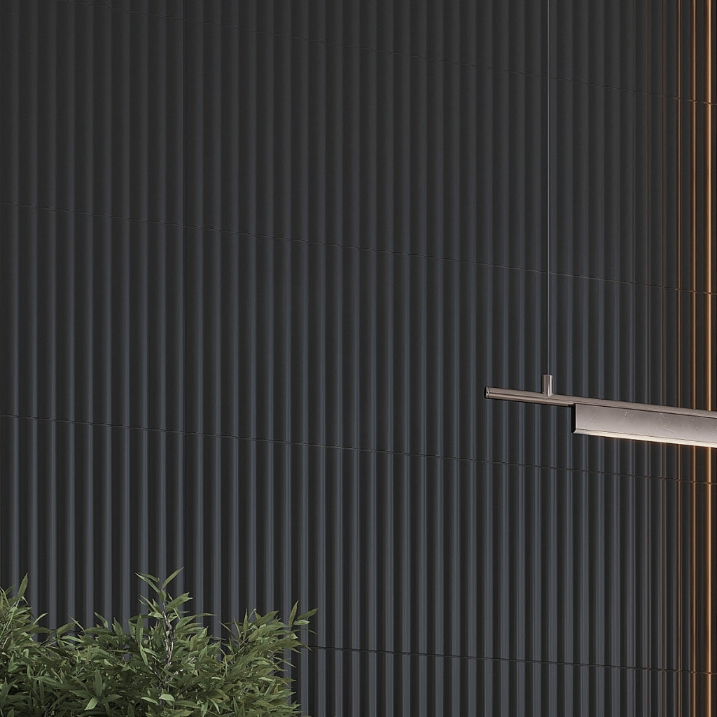 Black 12 x 36 Matte Ceramic Fluted Large Tile