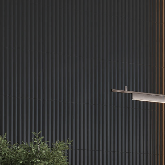 Black 12 x 36 Matte Ceramic Fluted Large Tile
