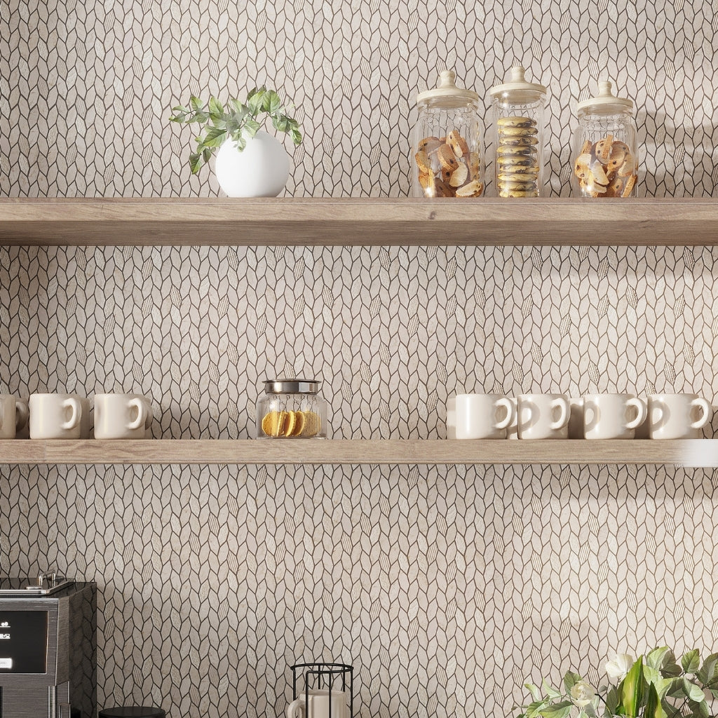 Beige 12 x 12 Polished Etched Crema Marfil Marble Mosaic Tile