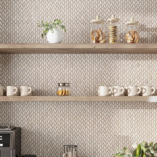 Beige 12 x 12 Polished Etched Crema Marfil Marble Mosaic Tile