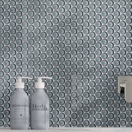 Coin Gray 12 x 12 Glossy Penny Glass Mosaic Tile
