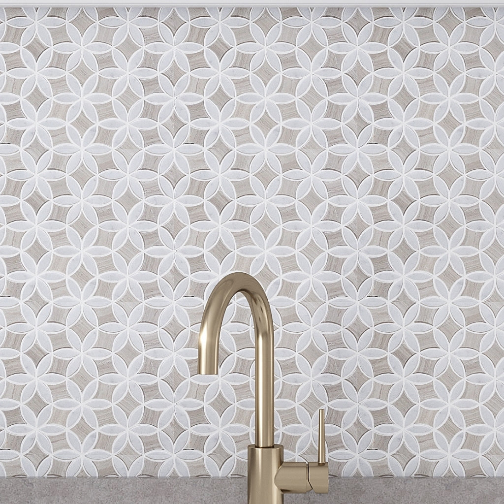 Wooden Grey, Bianco Carrara 12 x 15 Polished Marble Mosaic Tile