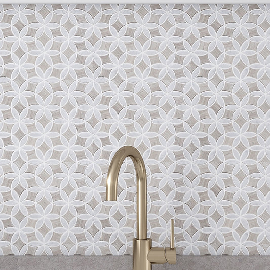 Wooden Grey, Bianco Carrara 12 x 15 Polished Marble Mosaic Tile