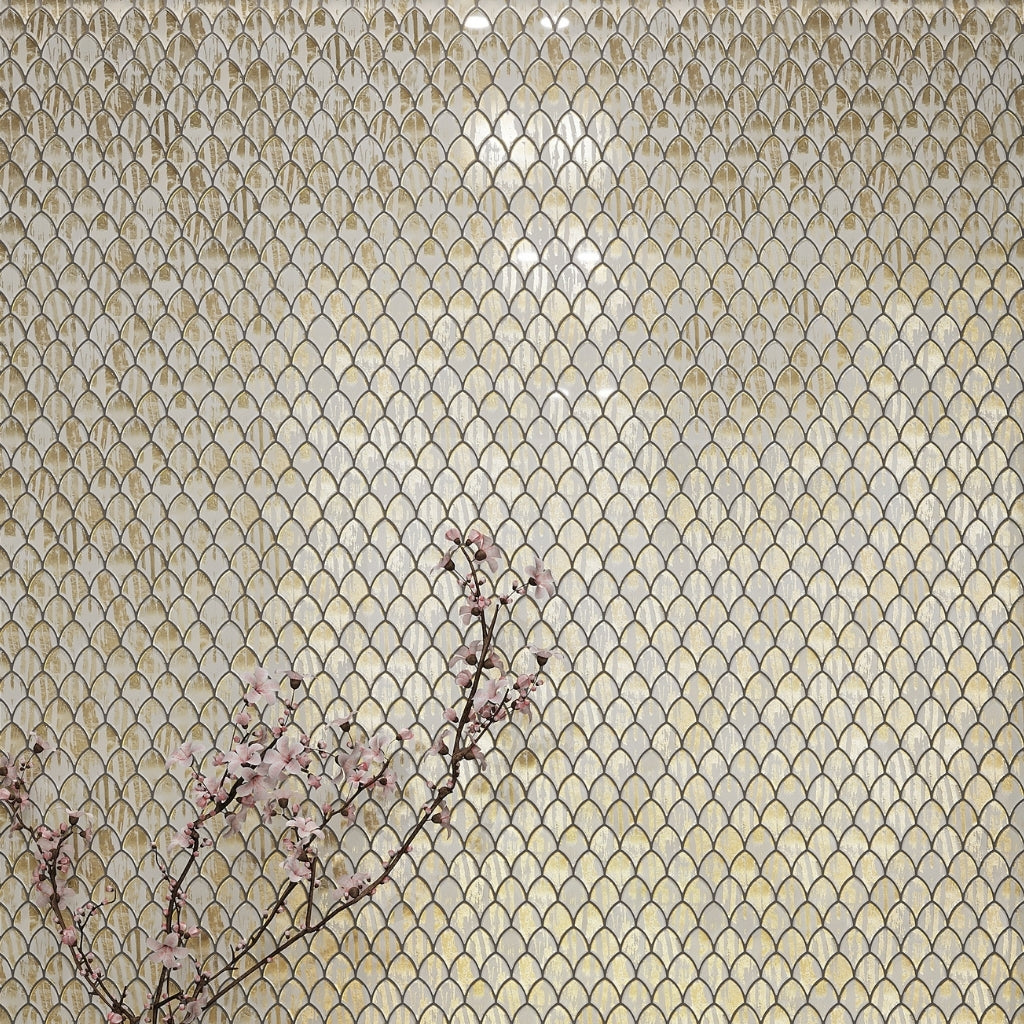 Gold and White 11 x 11 Glossy Glass Mosaic Tile