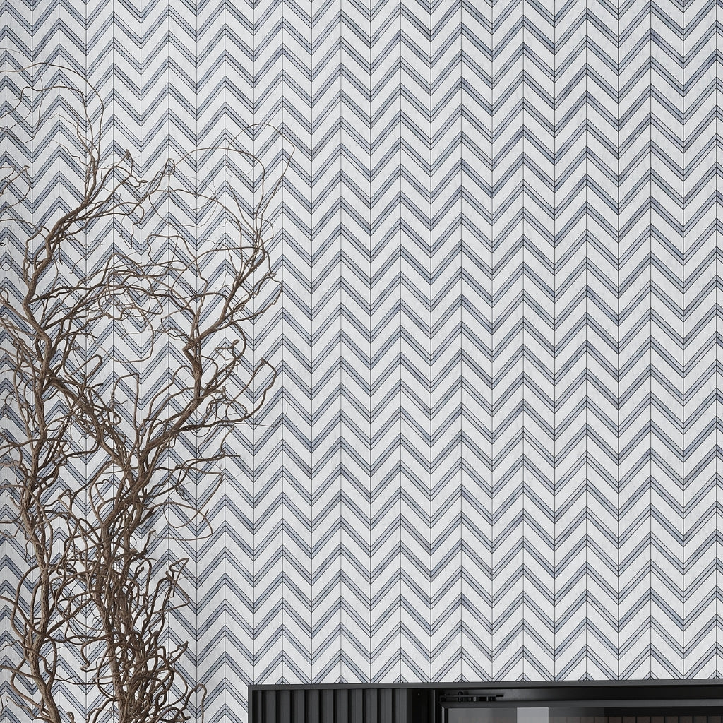 Flint Gray 11 x 12 Polished Bardiglio Nuvolato, Bianco Carrara Marble Mosaic Tile