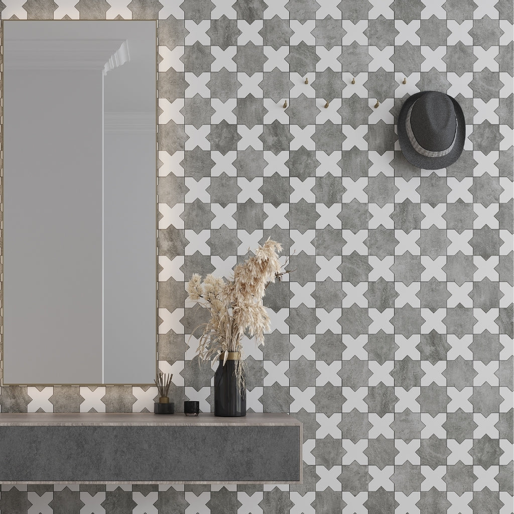 Light Grey 5 x 5 Matte Ceramic Star Tile