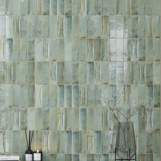 Sage Green 2.5 x 8 Glossy Ceramic Subway Deco Tile