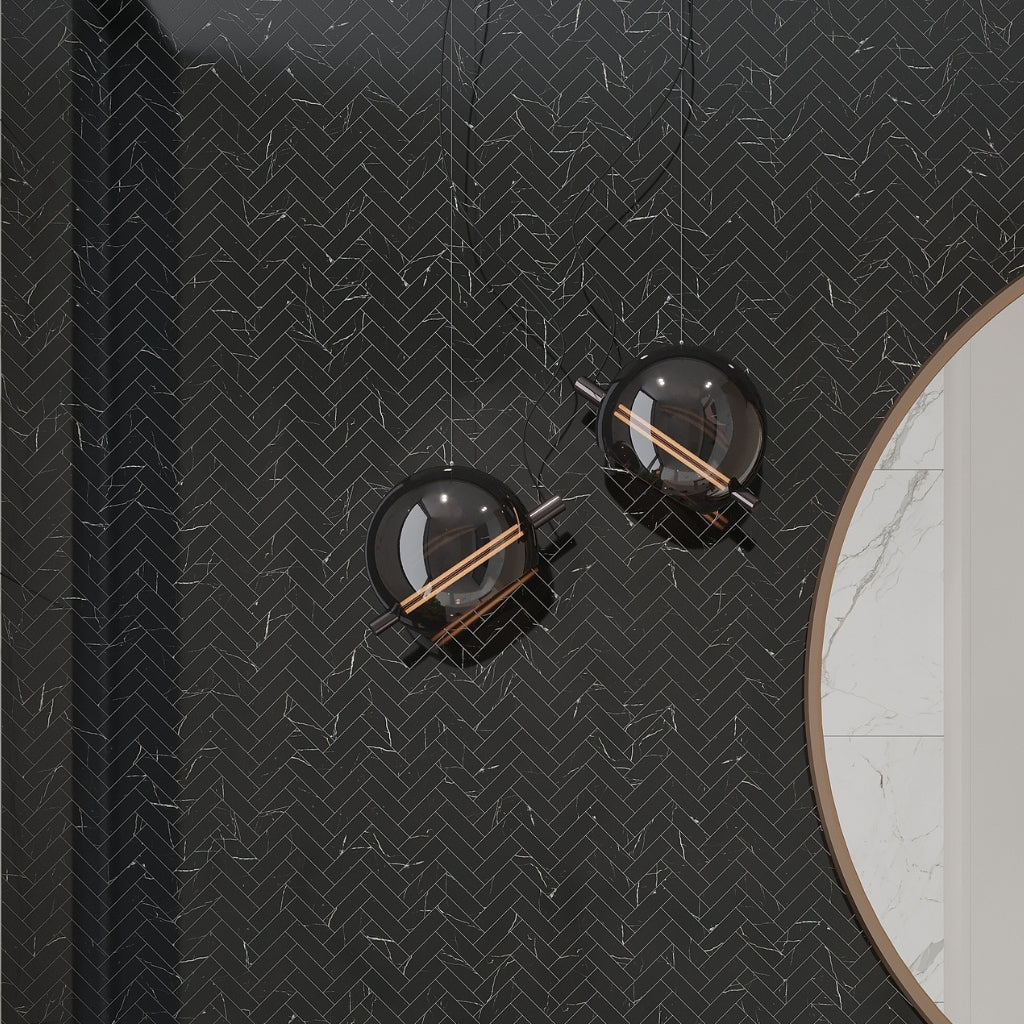 Black Marquina 11 x 12 Polished Porcelain Herringbone Tile