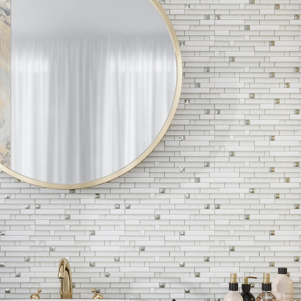 White 12 x 12 Glossy Matte Glass Mosaic Tile