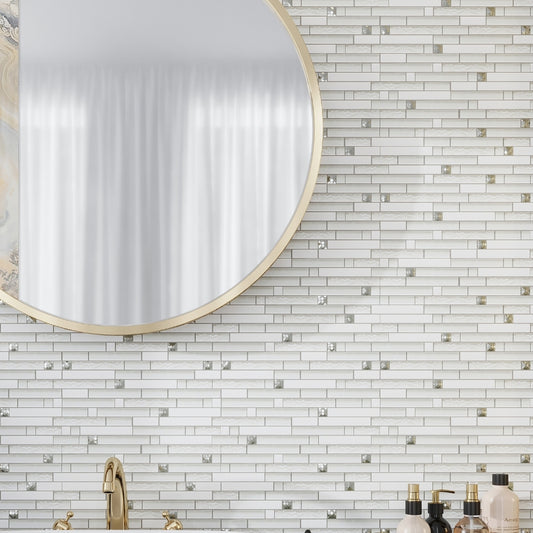 White 12 x 12 Glossy Matte Glass Mosaic Tile